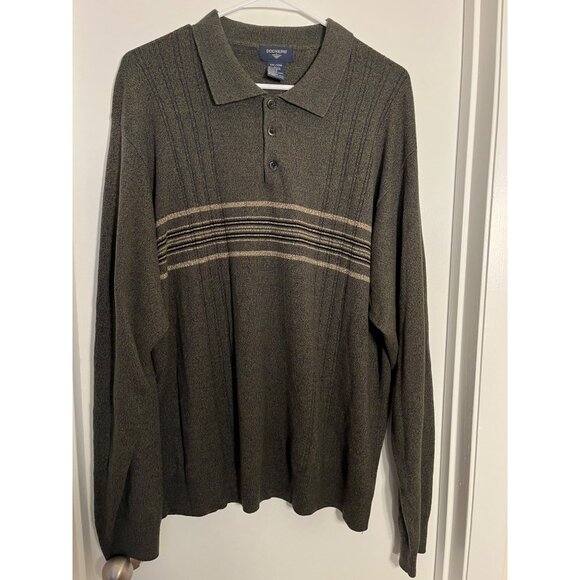 Dockers Mens Olive Green Acrylic Sweater Size XXL Stripes Collar Long Sleeve - Picture 1 of 7